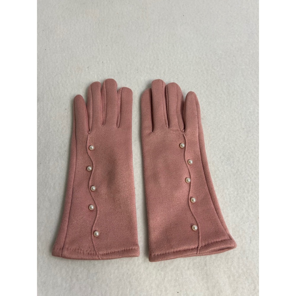 Elegant Pearl Tech Adrienne Vittadini Womens OS Pink Scalloped Suede Tech Gloves